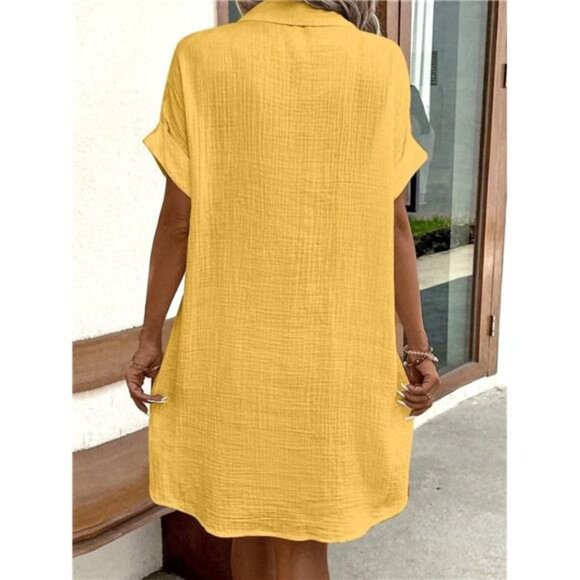 Casual Button Down Cotton Shirt Dress with Pockets - Picture 15 of 15